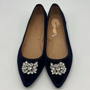 Banana Republic - Navy Blue Velvet With Rhinestones Pointed Toe Ballet Flats 7